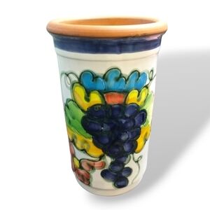 Himark Portugal Handpainted Terracotta Wine Chiller Grape Motif Signed